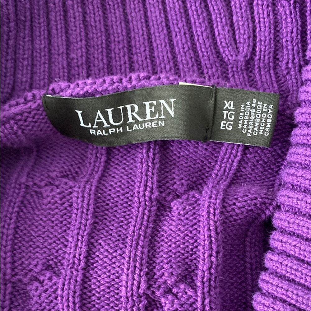 Ralph Lauren Purple Cable Knit Cardigan with Buckle - Picture 2 of 8